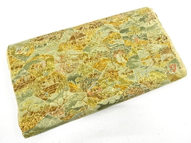 JAPANESE KIMONO / ANTIQUE ARAIHARI FOR OMESHI KIMONO / SILK / SCENERY IN THE PAST